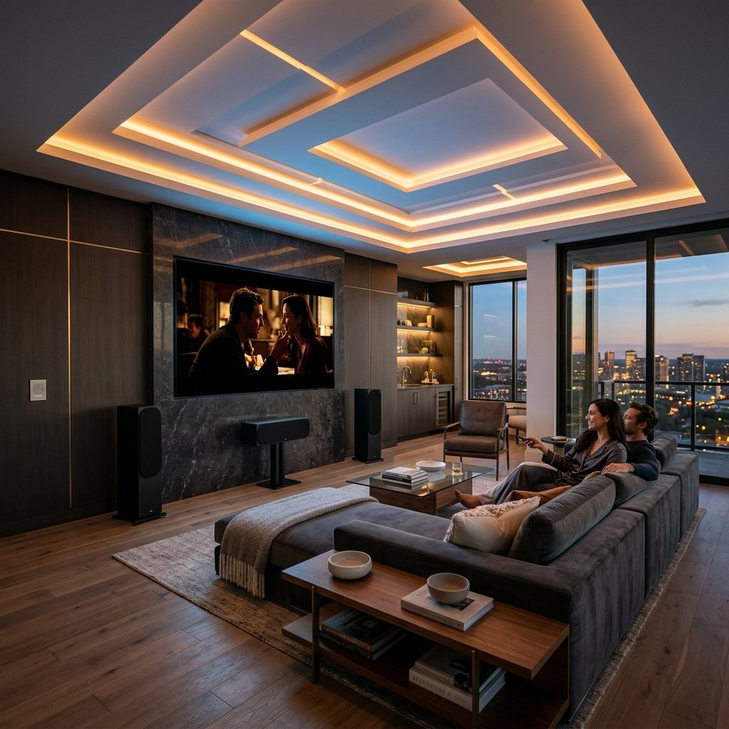 Sala de estar com automação residencial em Cascavel - Sonora Ambience