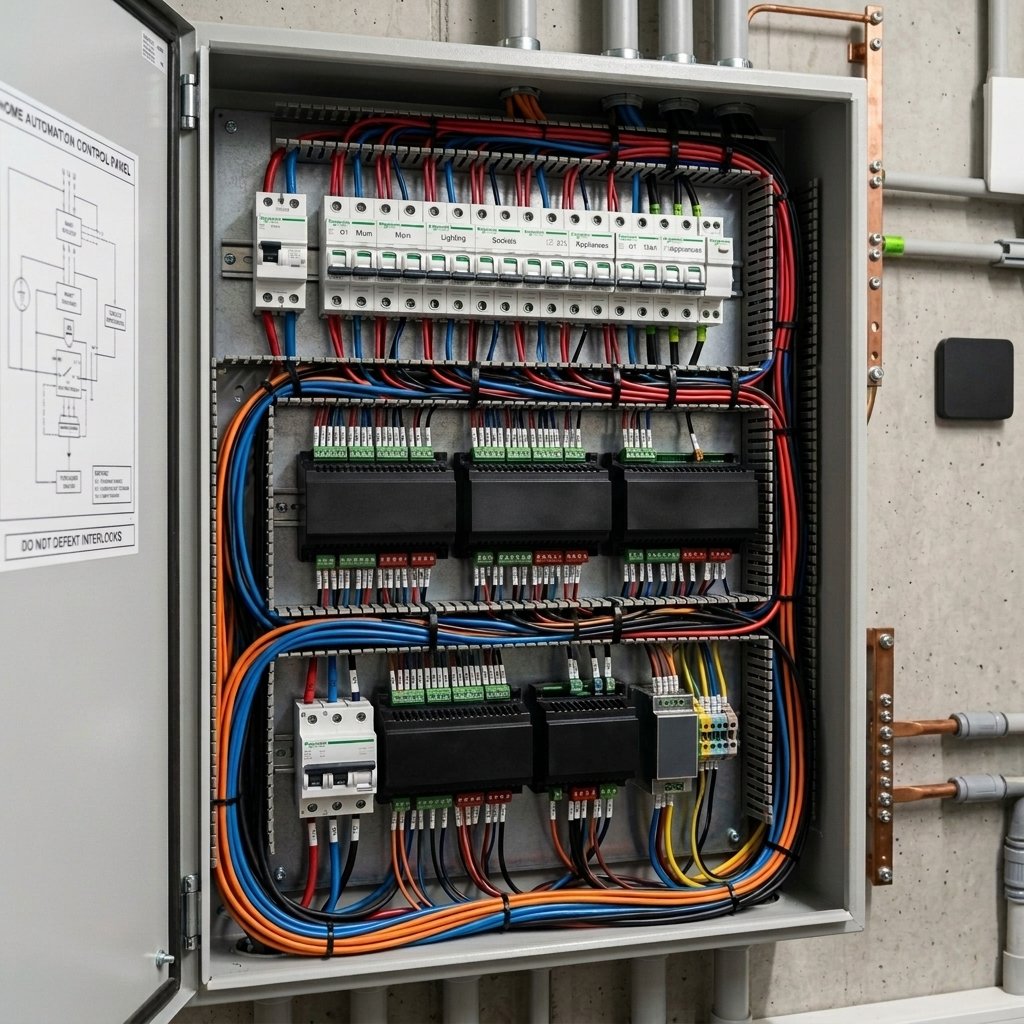 Painel de controle de automação Piero Control com cabeamento organizado
