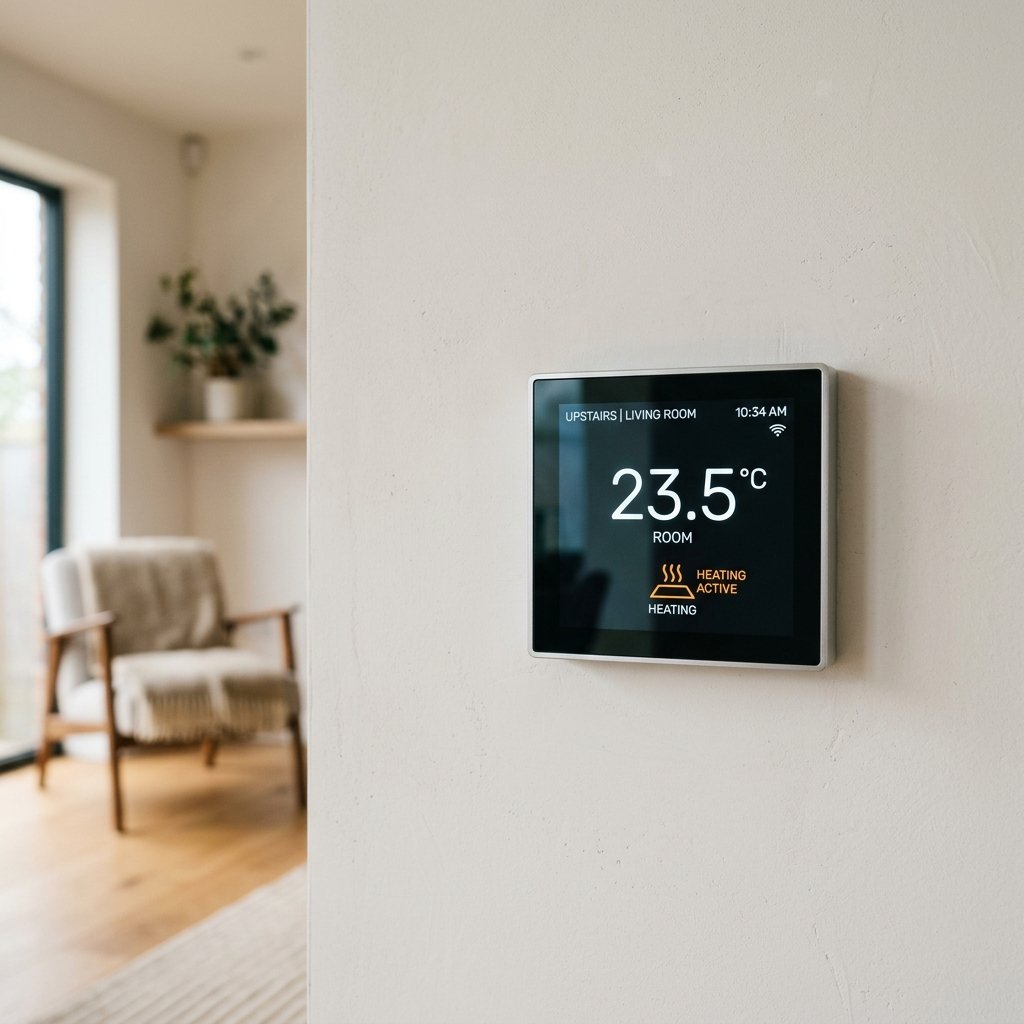 Termostato inteligente de piso aquecido instalado na parede
